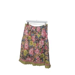 J. Jill Floral Skirt 100% Linen Midi Length Women's Size Small